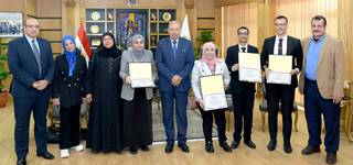 President of Mansoura University honors the university’s students with disabilities who won first places of the Republic in the project of supporting e-government and innovation